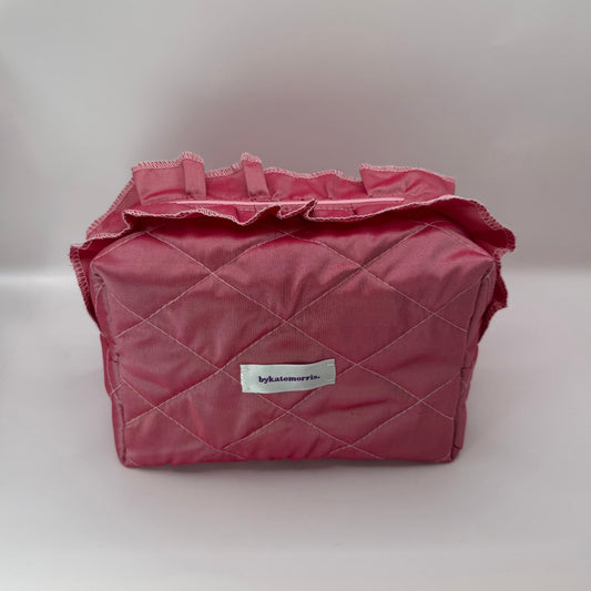 Pink Silk Ruffle Make-up Bag