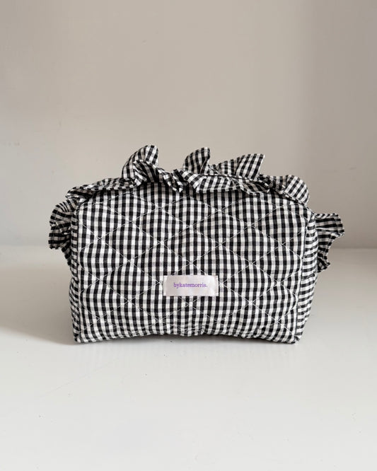 BLACK & WHITE SMALL GINGHAM QUILTED MAKEUP BAG