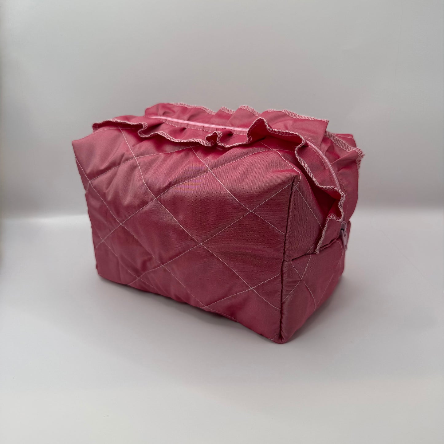 Pink Silk Ruffle Make-up Bag