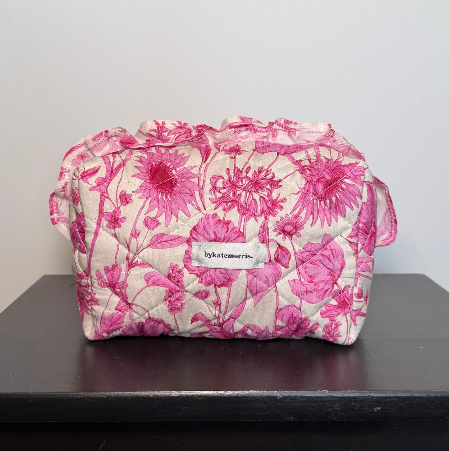 PINK FRILL FLORAL QUILTED MAKEUP BAG