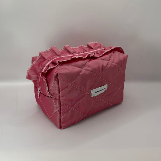 Pink Silk Ruffle Make-up Bag
