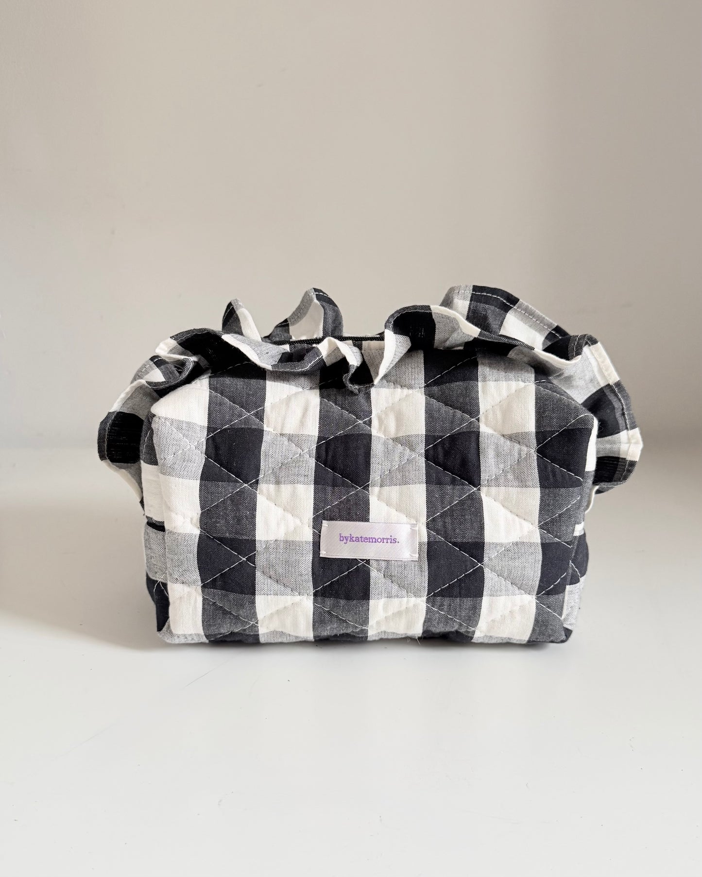 BLACK & WHITE GINGHAM QUILTED MAKEUP BAG