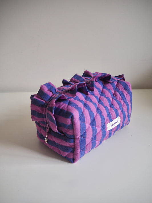 PURPLE STRIPE FRILL QUILTED MAKEUP BAG