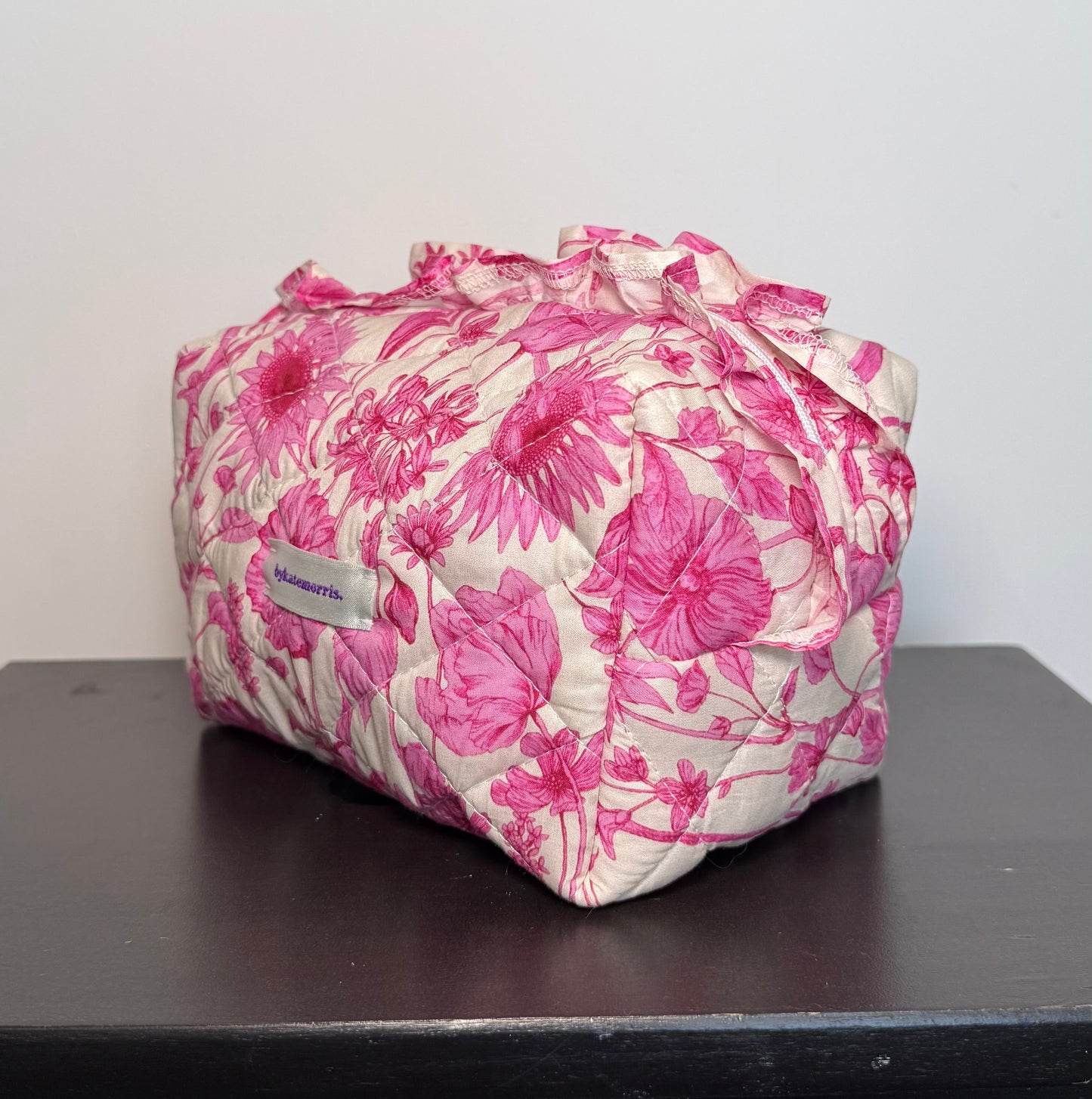 PINK FRILL FLORAL QUILTED MAKEUP BAG