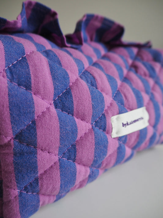 PURPLE STRIPE FRILL QUILTED MAKEUP BAG